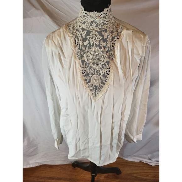 La Chine Petites Tops - Vtge La Chine Petites Galinda Wang Victorian Edwardian Lace High Neck Ivory...